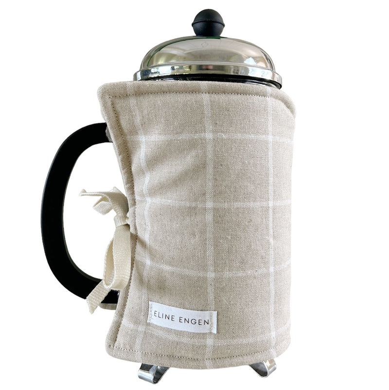 Coffee Cozy ~ Linen Check Tan